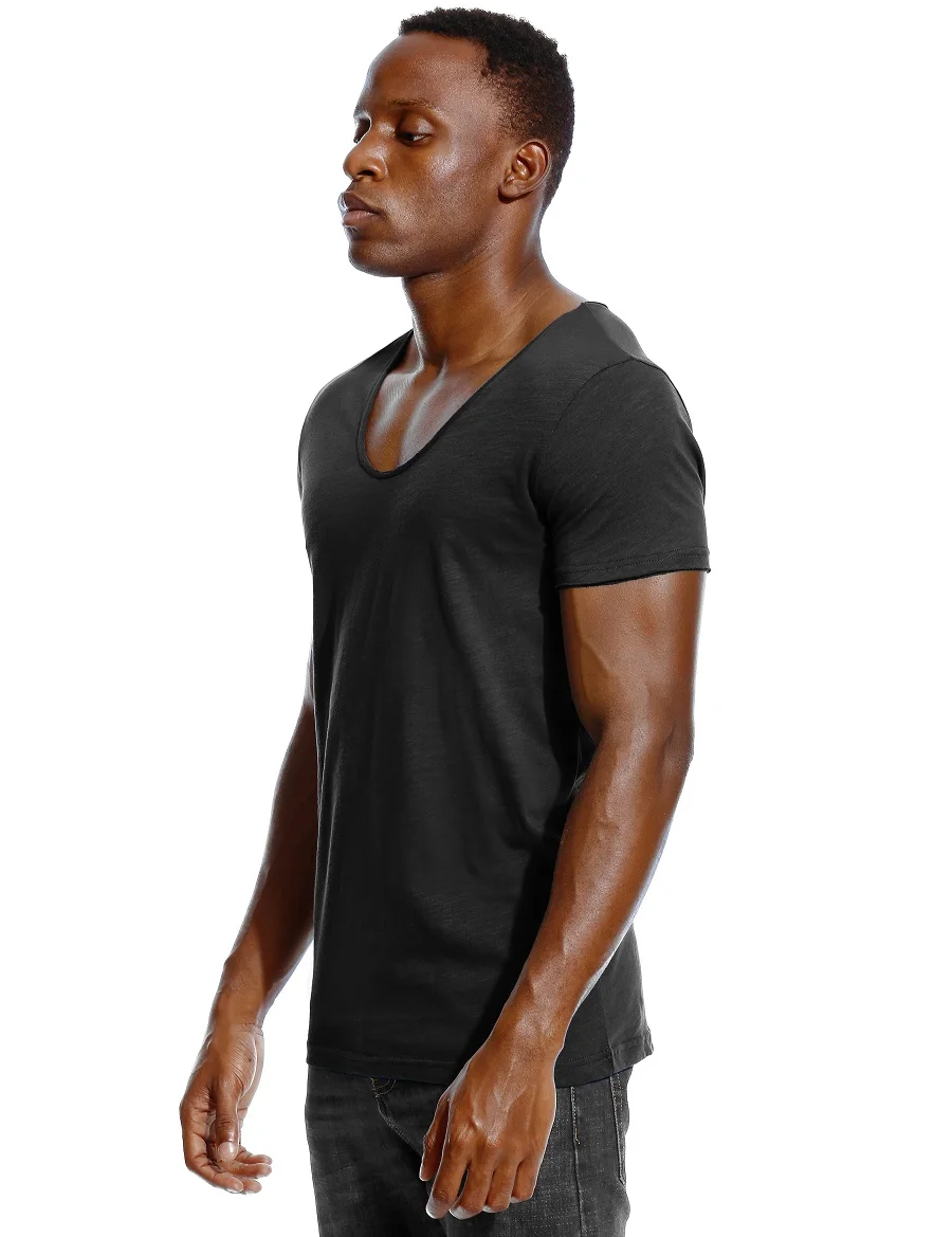 Men's Slim-Fit Scoop-Neck Tee with Low-Cut, Deep V-Neck and Wide Vee for an Invisible Undershirt Look - Short Sleeve Male T-Shirt. image 5
