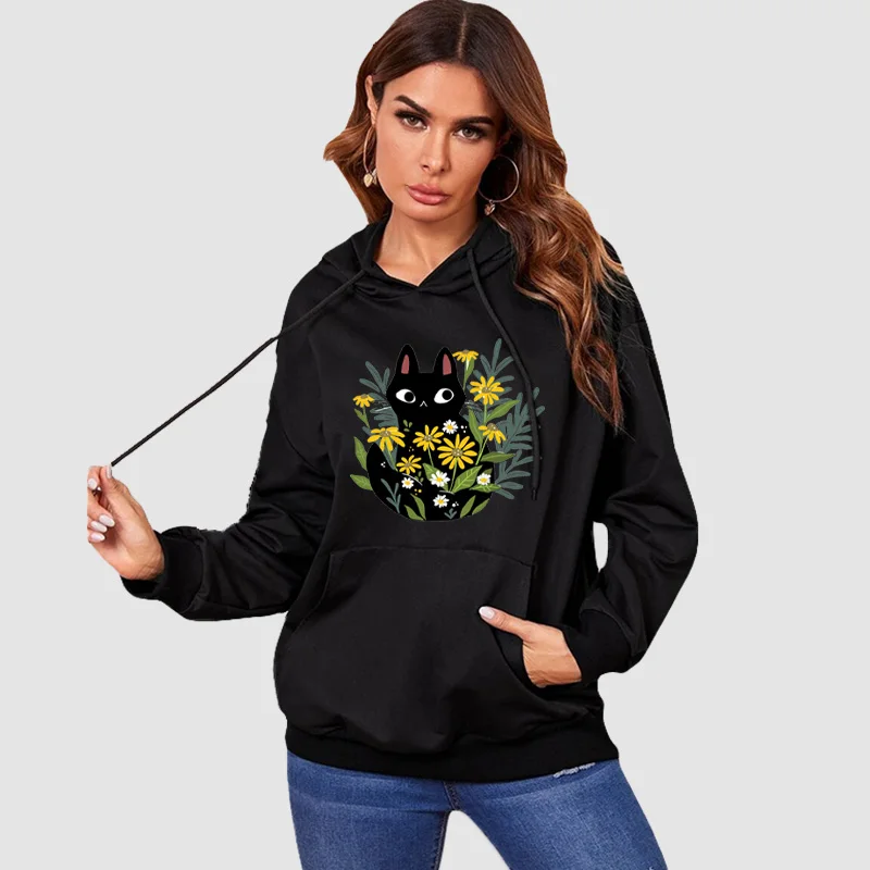 

Cute Cartoon Cat Print Women Hoodies Autumn Fashion Casual Plus Size Pullover Female Cotton Hooded Sweatshirts Streetwear