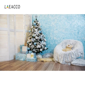 

Laeacco Blue Wall Wood Screen Sofa Gifts Photography Backdrops Photo Backgrounds Christmas Tree Photophone New Year Photozone