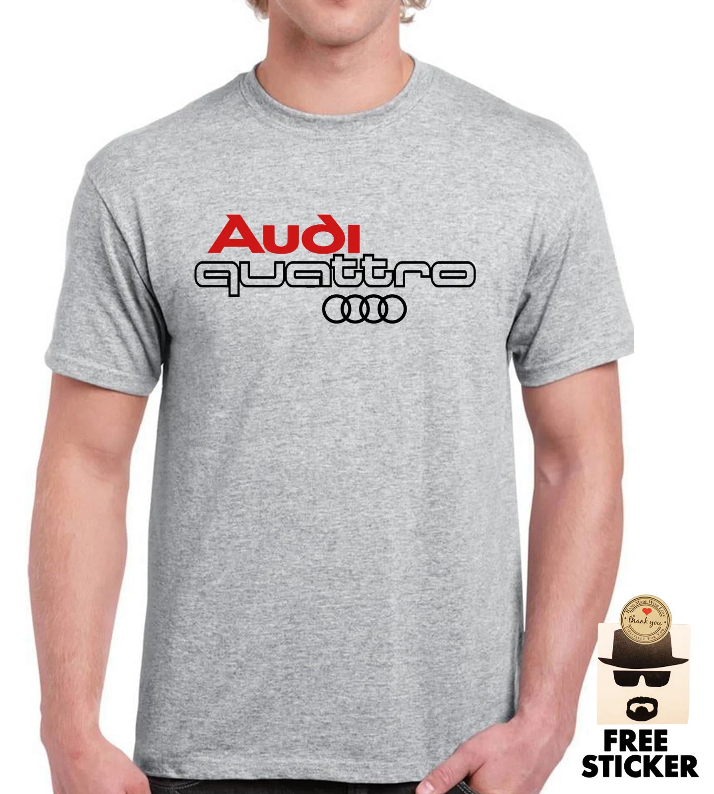 Original Audi quattro T-Shirt Herren grau quattro Größe XL Audi Shirt grau
