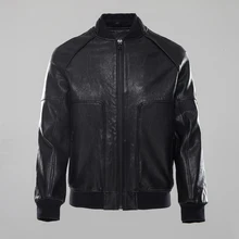 Заводская мужская куртка из натуральной кожи, черная овчина, короткая куртка-бомбер, байкерские куртки, зимние пальто