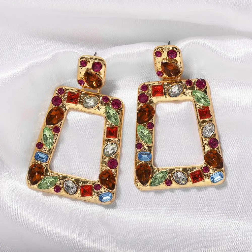 Серьги Girlgo с квадратными цветными кристаллами женские длинные висячие ювелирные