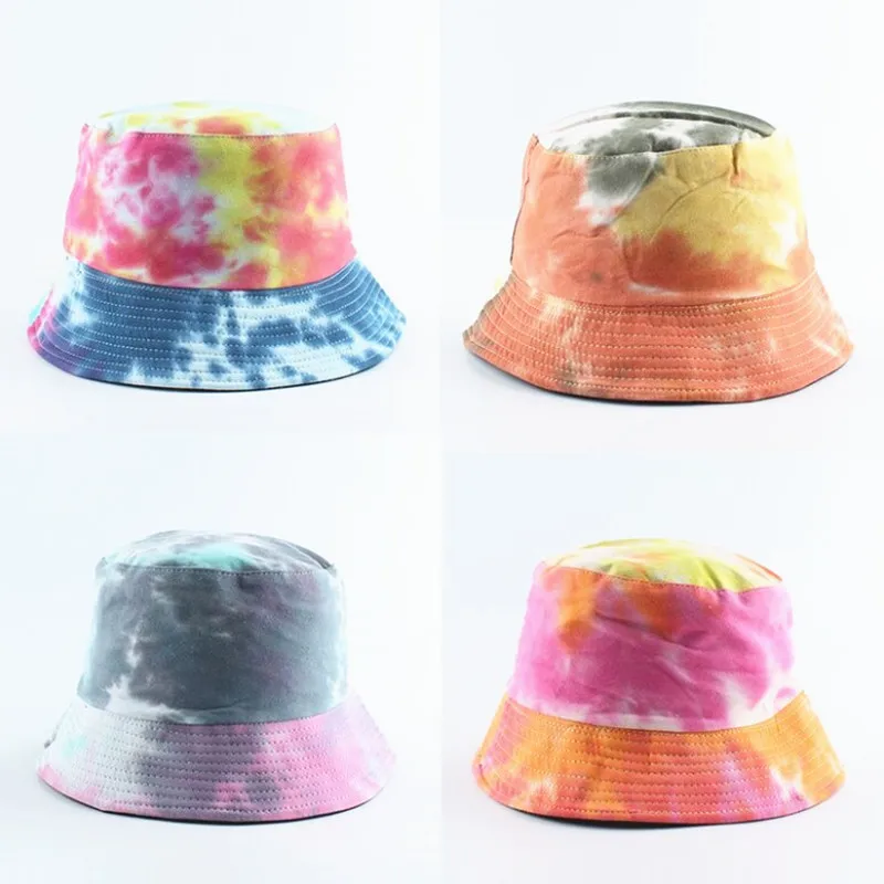 

Autumn women casual cotton tie dye printing bucket hat Reversible wear fisherman cap Panama gorros