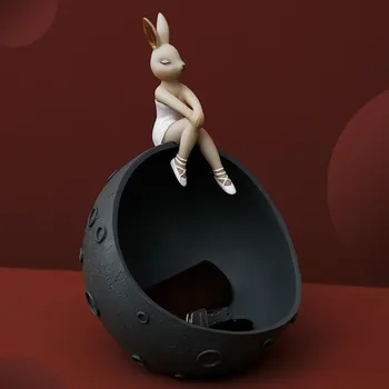 

Elegant and creative Space Rabbit Porch Key Storage Ornaments Mordern Living Room Decoration half Moon model Dried Fruit Tray