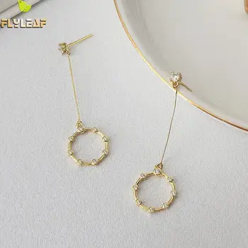 

Flyleaf Geometric 18k Gold Long Drop Earrings For Women Real 925 Sterling Silver Fine Cubic Zirconia Earings Fashion Jewelry