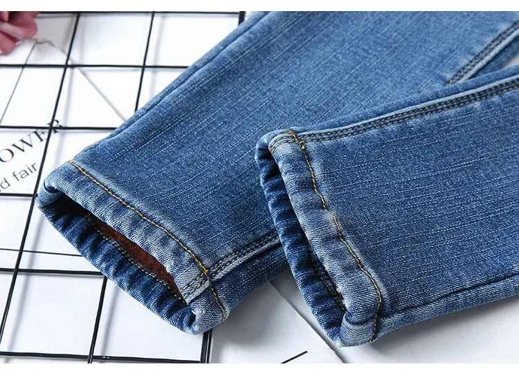 Женские джинсы зимние однотонные плотные теплые узкие брюки с высокой талией женские узкие джинсы DK001