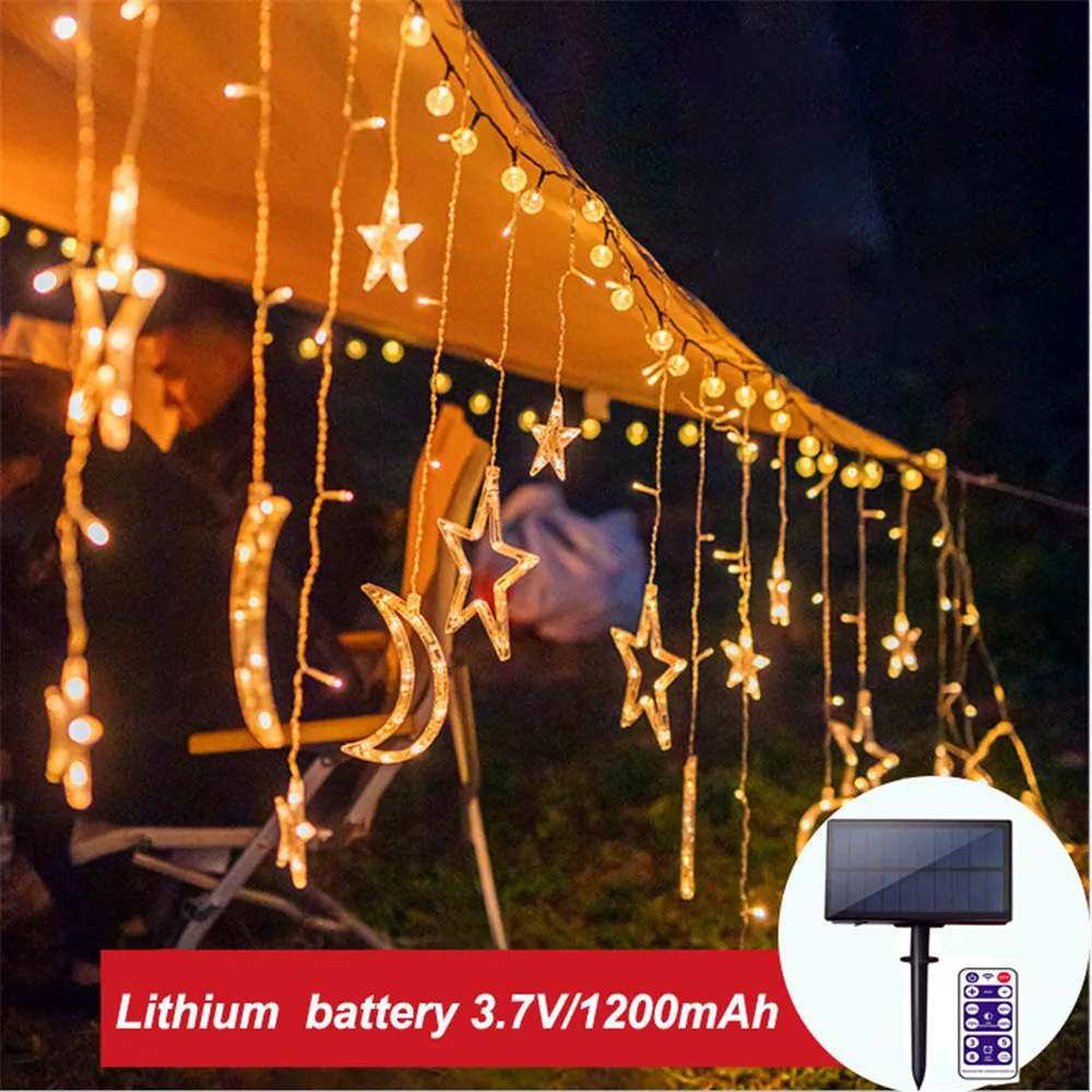 123LED светильник для штор на солнечной батарее сказочный лунный звездный струнный