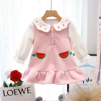 

Baby Girl Spring Dresses Lotus leaf Edge Easy Soft Baby Girl Casual Cute Clothes Full sleeve Toddler Kids Cotton Pink