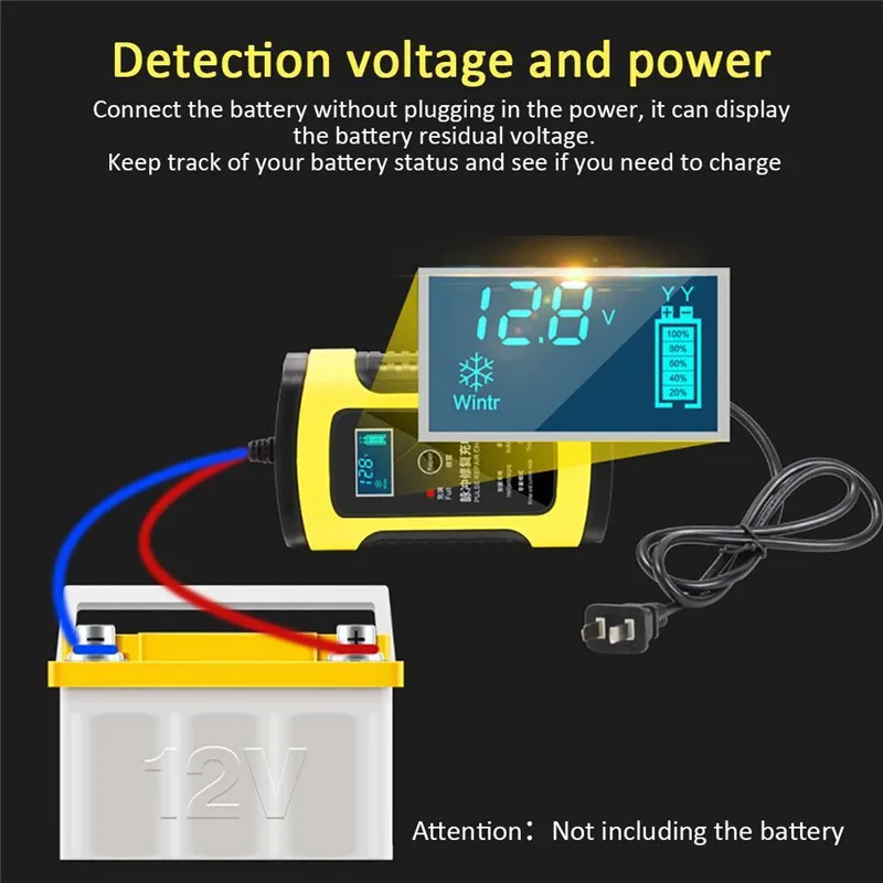 

Full Automatic Car Battery Charger 110V To 220V To 12V 6A LCD Smart Fast for Auto Motorcycle Lead-Acid Batteries Charging