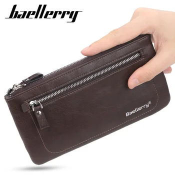 

Baellerry Men Long Clutch Wallet Thin Mobile Phone Bag Fashion Large Capacity Wallets PU Leather Wristlet Zipper Purses for Male