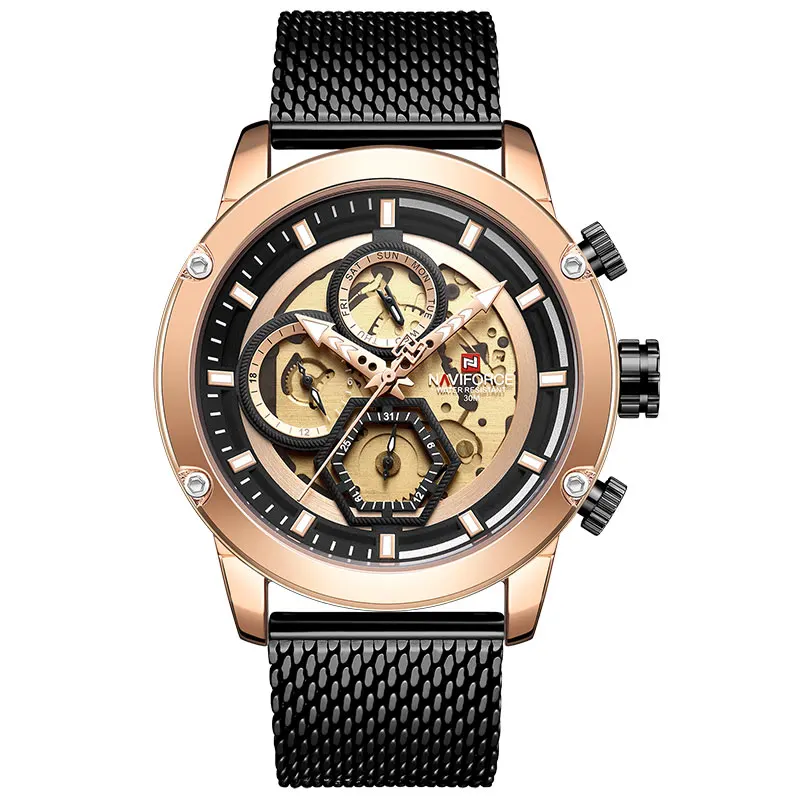 Rose Gold Топ люксовый бренд NAVIFORCE мужские часы повседневные мужские кварцевые часы из нержавеющей стали военные аналоговые наручные часы - Цвет: Rose Gold