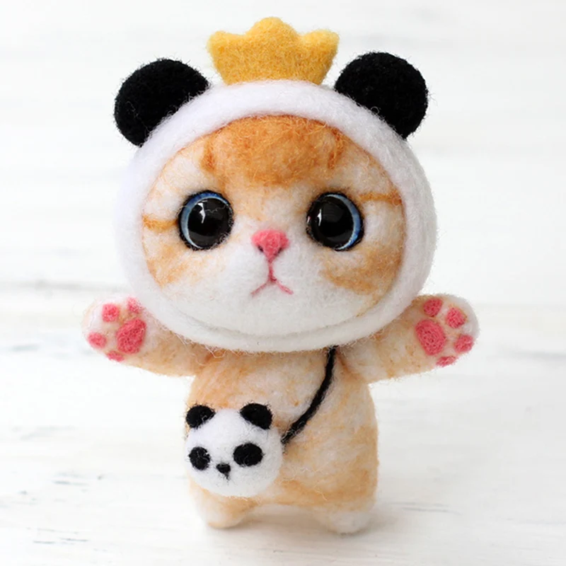 Non Finished Wool Felt Kit DIY Handcraft Cat Doll Wool Felt Non Finished Poked Material Kit Sewing Accessory Tools 7.5x5x3.5cm