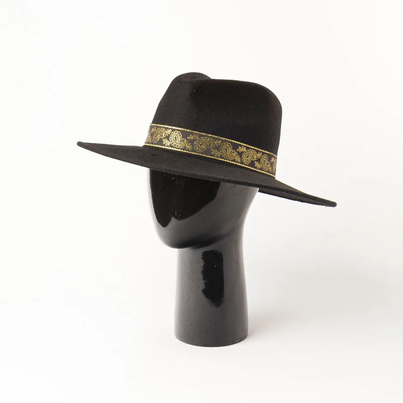 Осенне-зимняя новая шерстяная шляпа с вышивкой, модная шляпа fedora sombrero mujer, женская шляпа сомбреро mujer, мужская шляпа Федора