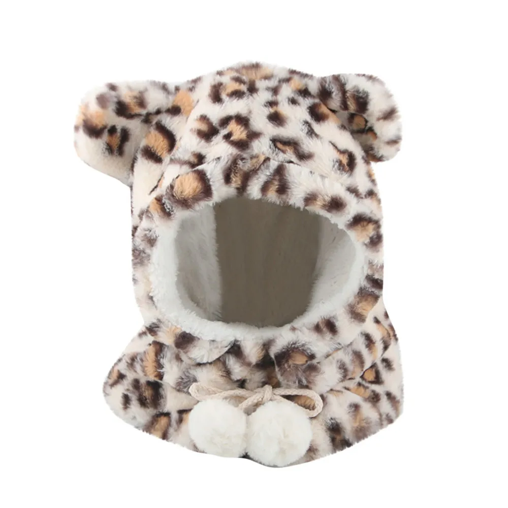 ARLONEET Baby Hat Girls Boys Cotton Scarf 2 In 1 Leopard Print Scarf Cartoon Ear Warm Cap Baby Beanie Caps Baby Winter Warm Hats - Цвет: Khaki