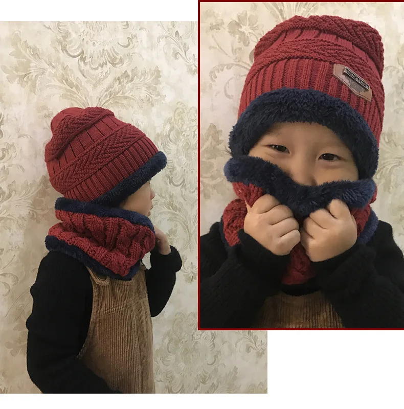 2 шт., коллекция года, детская шапка, шарф, вязаный плюшевый теплый зимний костюм хлопковая зимняя детская шапка, шарф для мальчиков и девочек возрастом от 2 лет