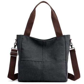 

Women Style Solid Zipper Bags Literary Simple Messenger Bag Canvas Bag Shoulder Bag Black