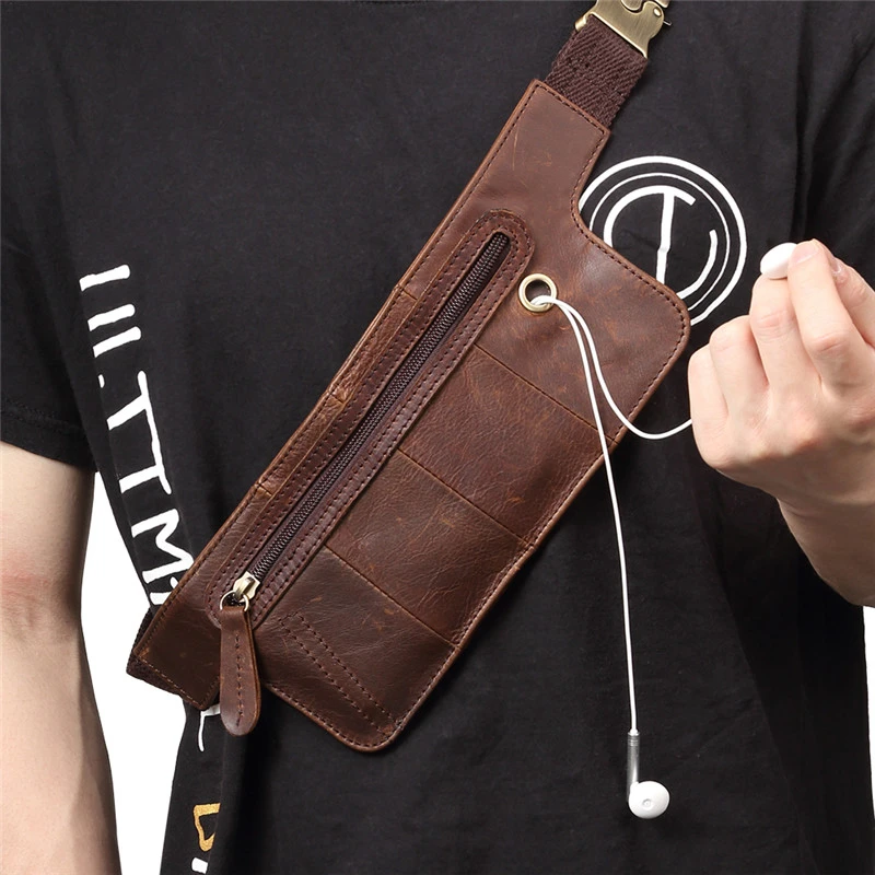

Man Bag Cow Leather Men Waist Bag New Casual Small Fanny Pack Male Waist Pack For Cell Phone And Credit Cards Travel Chest Bag