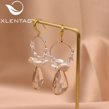

XlentAg Natural Crystal Pendant Korean Earrings Shell Shape Baroque Pearls Women Accessories Wedding Boho Indian Jewelery GE0755