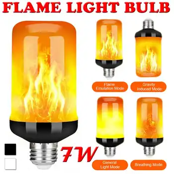 

E27 7W Flame Effect Light Lamp 90LEDs Simulation Flame Gravity Sensor 4 Modes Flickering Fire Bulb Home Decor AC85-265V