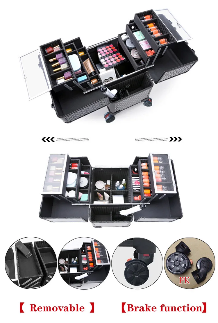 Professional Pull-rod Cosmetic Box Hairdressing Toolbox Beauty Embroidery Semi-permanent Multi-layer Makeup Tools& Accessories