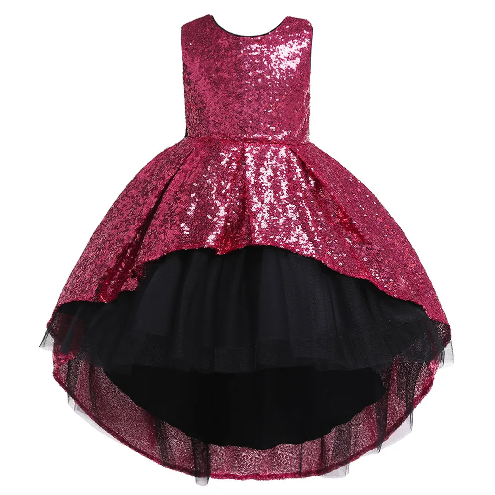 

Short Front Long Back Lace and Tulle Red Blue Beige Burgundy Black Dresses for Formal Party Girls Sleeveless Clothes Children