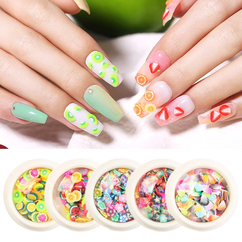 

1 Box Nail Art Decoration Soft Polymer Clay Fruit Slices Mixed Flower Fruit Patterns Colorful 3D Nail Art Decorations DIY Tools