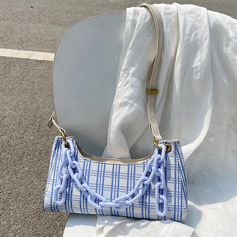 

Lattice Women Shoulder Bag Acrylic Chain Women Handbags 2020 New Plaid Female Messenger Bags Ladies Hand Bags Underarm Woman Bag