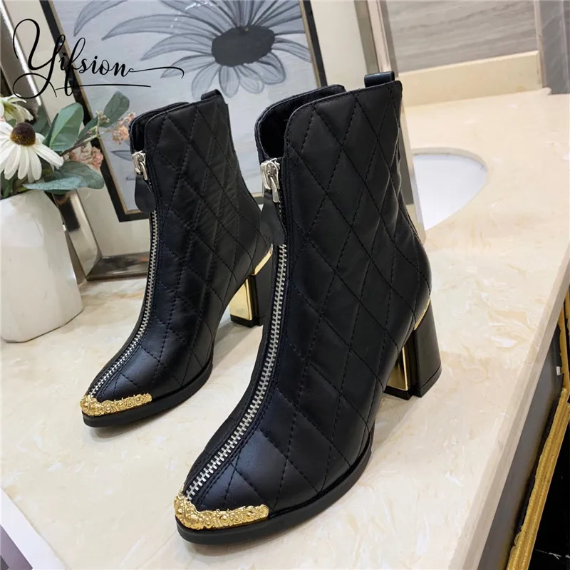 

OLOME New Fashion Boot Women Genuine Leather Ankle Boots Shoes Sexy Thick Heel Women Boots For Winter Black Women Shoes