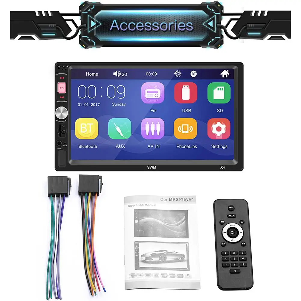 LumiParty автомобильный стерео MP5 плеер 7 дюймов FM радио Bluetooth 4 0 USB AUX заднего вида