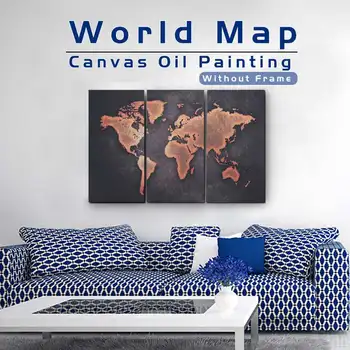 

3PCS Wall Art Painting Modern Abstract World Map Oil Canvas Painting 30x60cm Wall Pictures For Living Room Decoration
