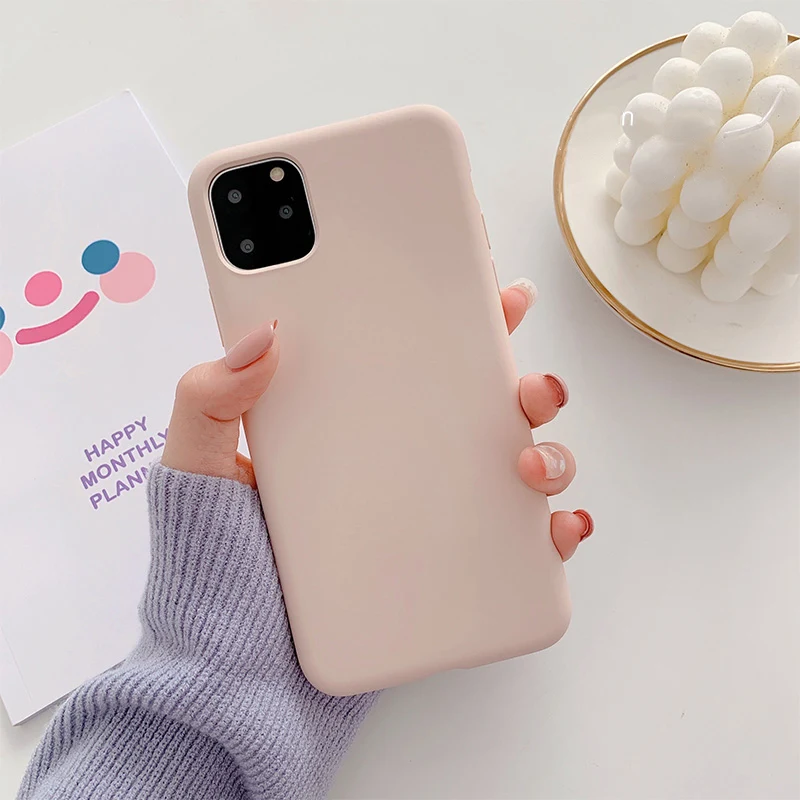 Полночный зеленый жидкий силиконовый чехол для телефона для iphone 11 11Pro Max X XR XS Max 7 8 Plus матовый чехол для телефона защитный чехол - Цвет: Розовый