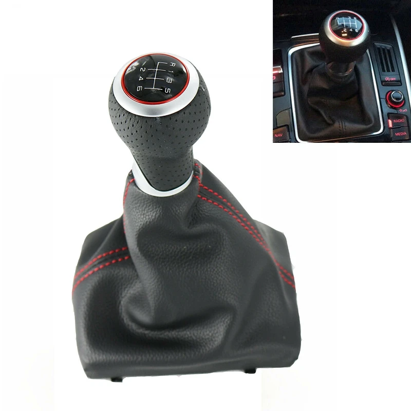 

Car 6 Speed Leather Shifter Gear Shift Knob with Boot Cover Handle For- A3 S3 8P 2003-2013 A4 S4 Q5 2007-2015