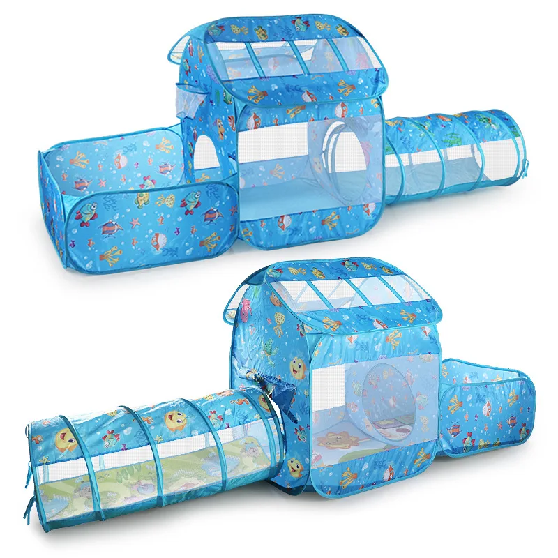 

Children's indoor crawling folding ocean printing two-in-one game house tunnel tent cast ball pool toy gift for baby hot new