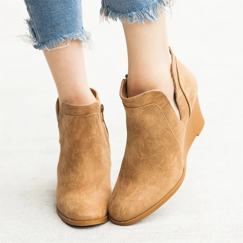 

Vogue Pointed Toe Booties Winter Women Leopard Ankle Boots Footwear Platform High Heels Wedges Shoes Woman Bota Feminina