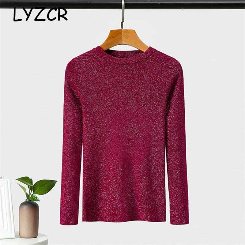 

LYZCR Winter Cashmere Women Sweater Knitted Pullovers Jumpers Basic Women Sweaters Korean Style Slim Fit Black Ladies Sweaters