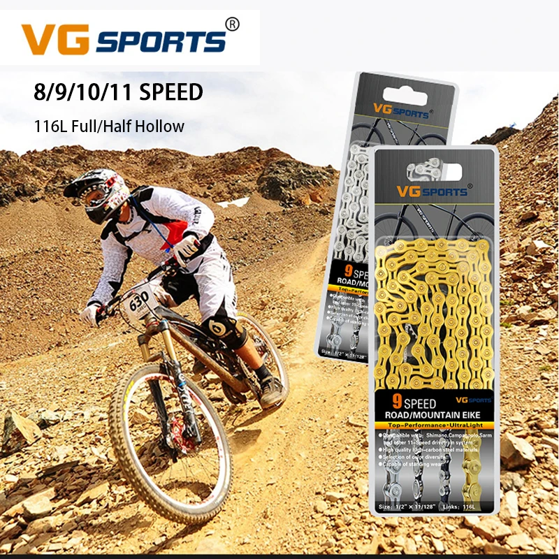 

VG Sports Road Mountain Bike Parts Bicycle Chain 8/9/10/11 Speed Velocidade MTB Chains 116L EL SL Half/Full Hollow Gold Silver
