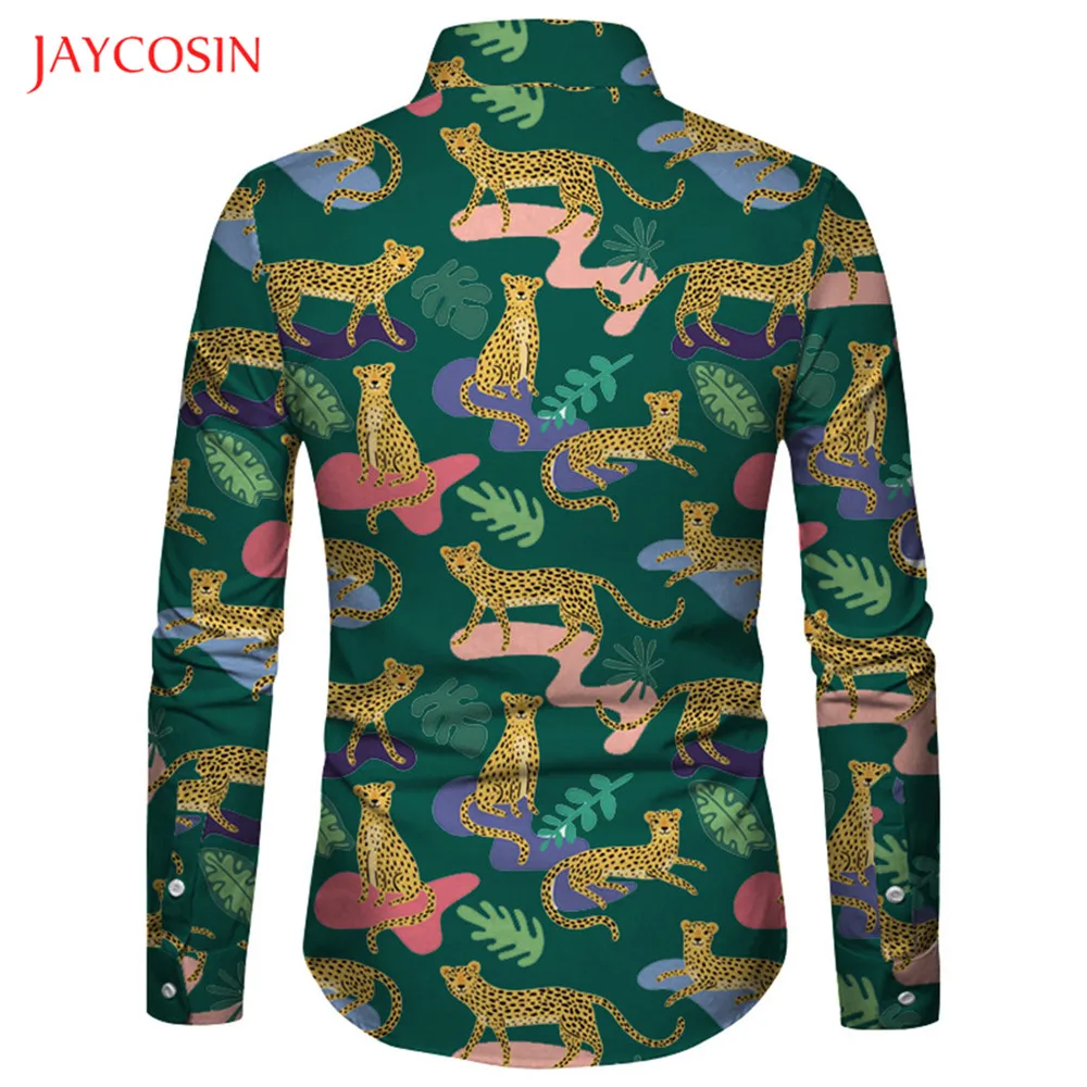 Joycosin, модная мужская рубашка, зимняя повседневная мужская одежда, джунгли, Леопардовый принт, длинный рукав, воротник с отворотом, мужские топы, рубашка на пуговицах
