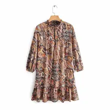 Новинка, женское винтажное платье с цветочным принтом, окантован оборкой, мини-платье, женское Повседневное платье с рукавом три четверти, vestidos, agaric, кружевное платье DS2709