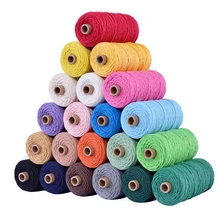 Corde torsadée colorée, 3 mm, 100% coton, beige, pour macramé, 100 m, fil, textile, fourniture pour décoration et art créatif, DIY