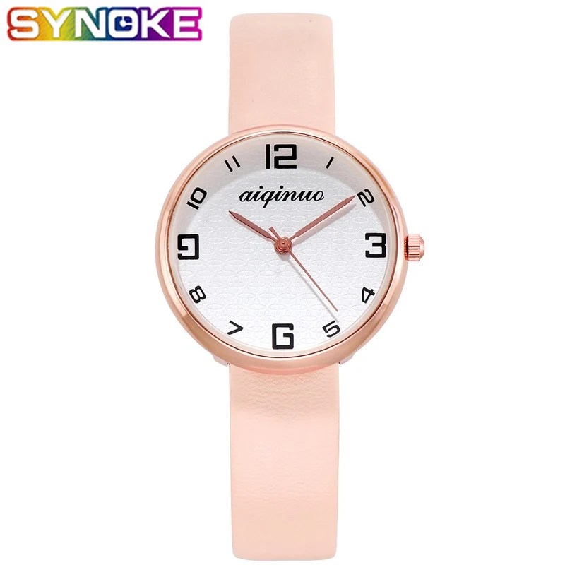 

SYNOKE Woman Fashion Watches Leather Analog Quartz Round Wrist Watch bayan kol saati Simple Ladies Casual Leather Quartz Watch