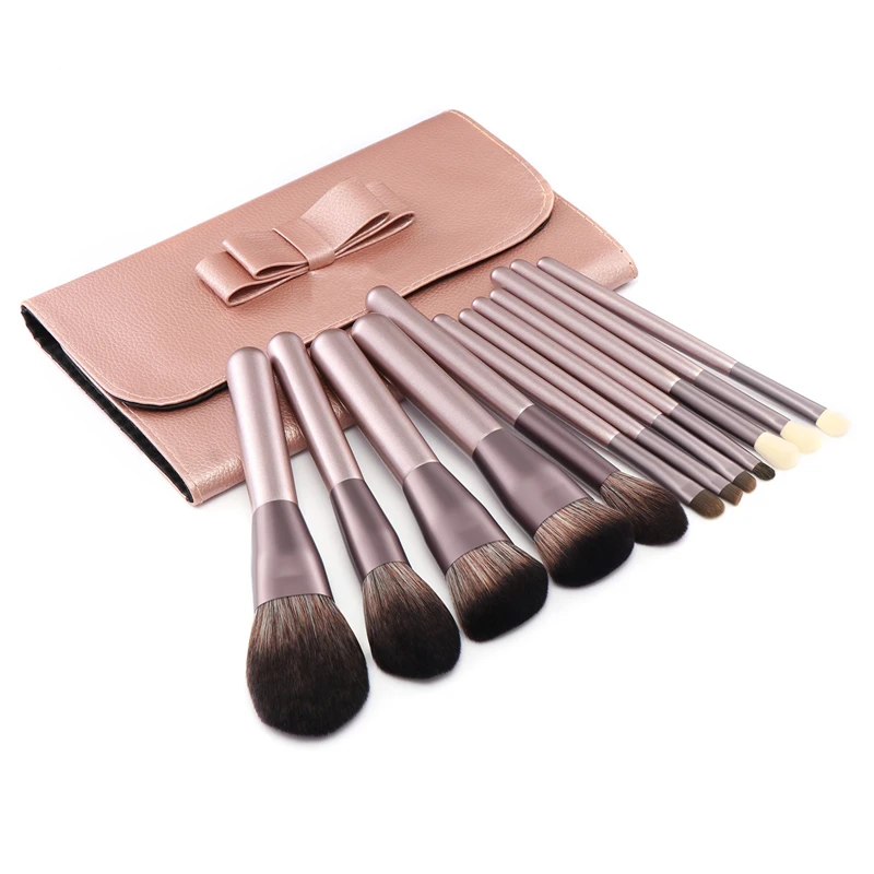 Massaller 12pcs Purple Super Quality Pro Makeup Brush Set Soft Synthetic Hair Powder Foundation Eye Brow Lip Brushes for Make Up