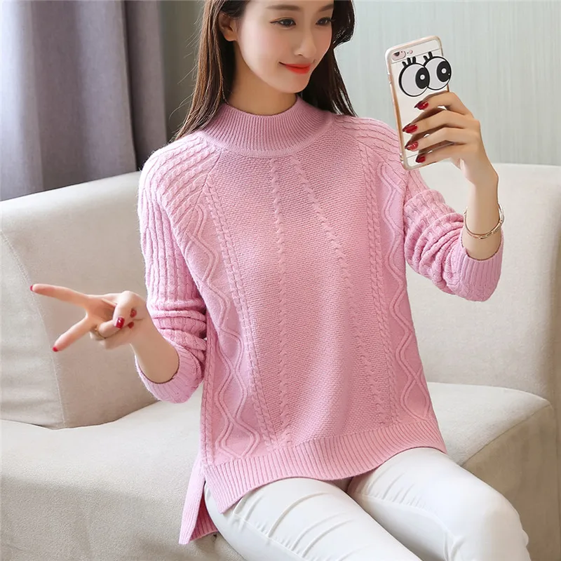 

Lcybhe 2019 Autumn and winter women's diamond twist knitted sweater with half-high collar and open shoulder sleeves
