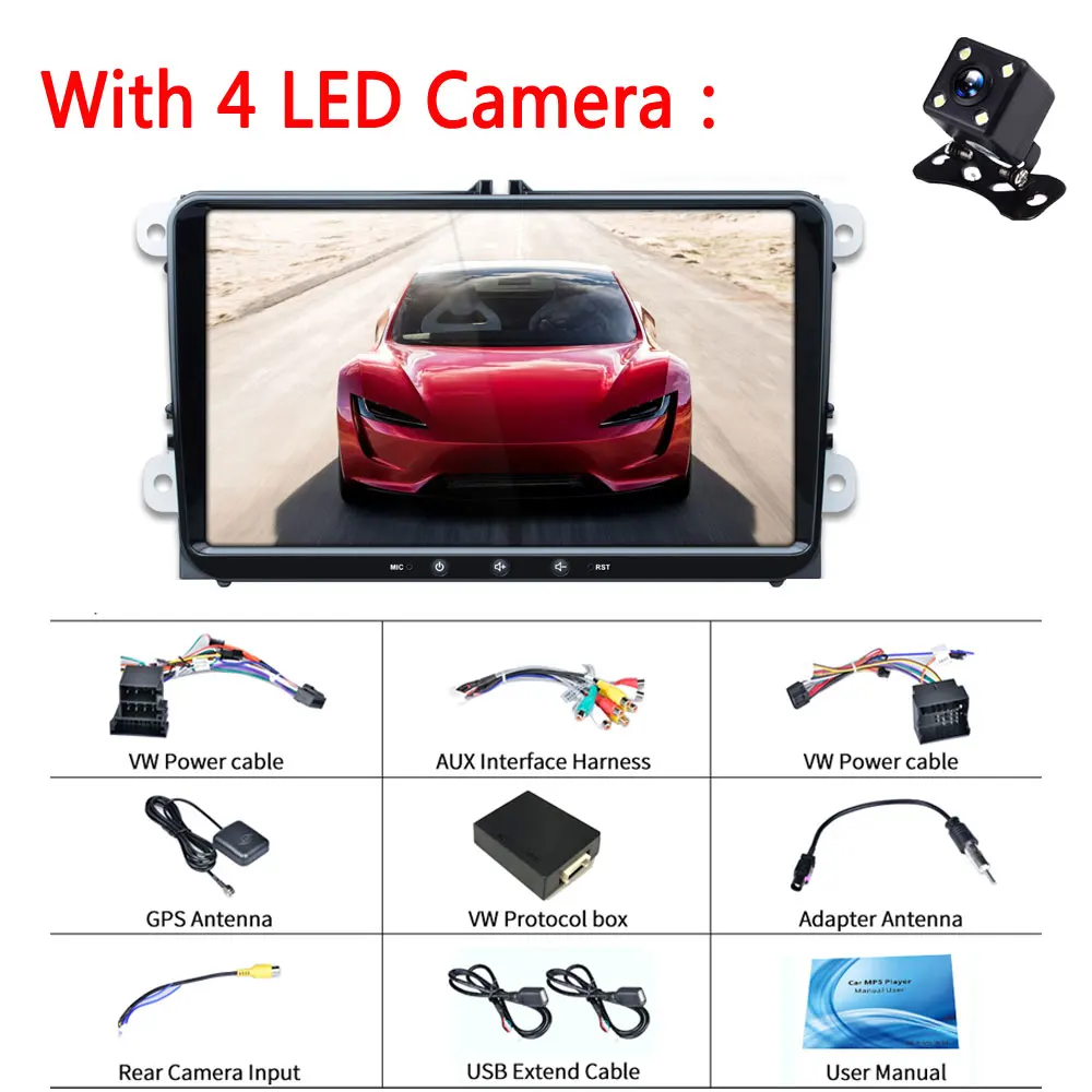LeeKooLuu Android Автомагнитола 2 Din Авторадио gps для VW Passat B6 Volkswagen Skoda Octavia 2 Superb Jetta T5 Golf 5 6 мультимедиа - Цвет: With 4Led camera