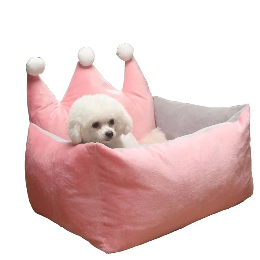 Pet Beds For Small Medium Dogs Cute Crown Shape Cat Bed Removable and Washable Dog Nest Resistance To Bite Warm Winter Teddy Bed