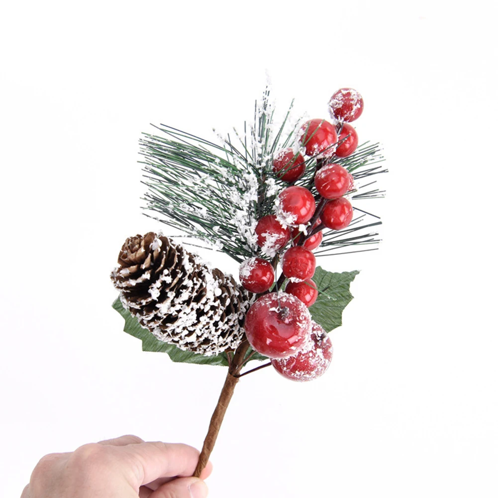 

For Home Party Artificial Flower Pine Cone Auspicious Fruits Branch for Flower Arrangements Christmas Tree Ornaments DIY