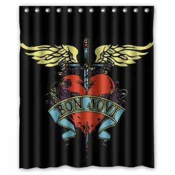 

Hot New Custom Bon Jovi Logo Heart Waterproof Fabric Shower Curtain