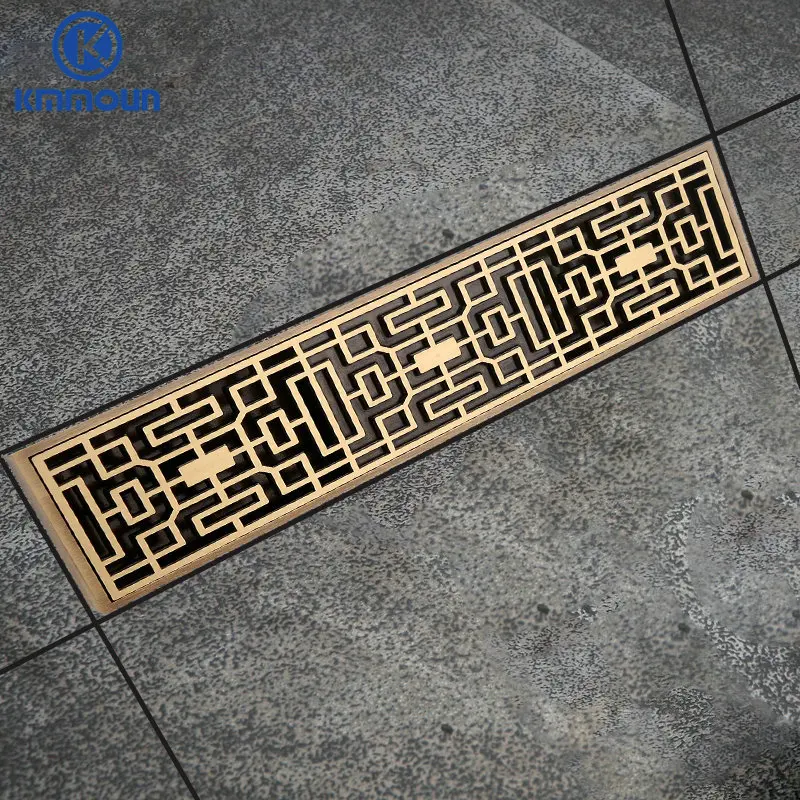 30cmx8cm Rectangle Brass Antique Brushed Carvd Drain Bathroom Kitchen Shower Room Porch Waste Strainer Floor | Обустройство дома