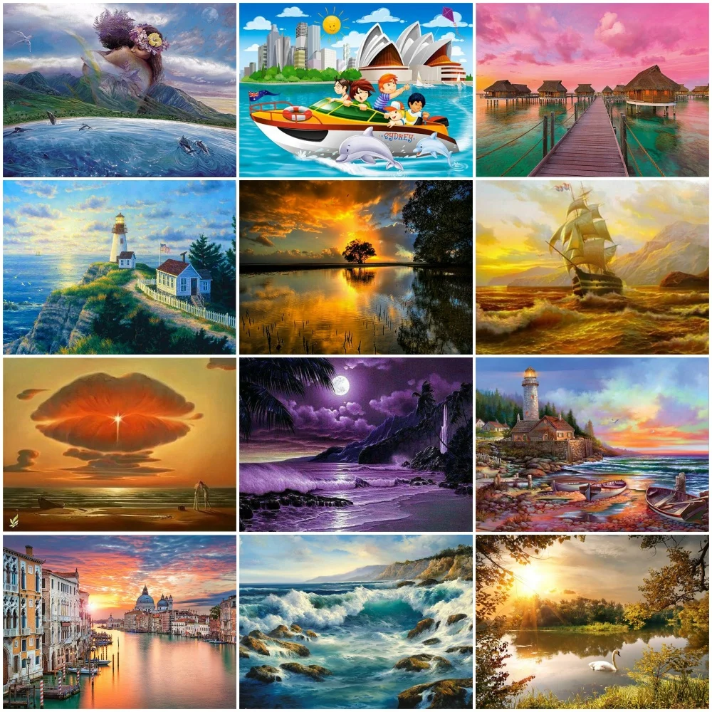 

Diamond Embroidery Sea scenery sailing 5D DIY Diamond Painting F Diamond Painting scenery Cross Stitch Floral Rhinestone Mosaic