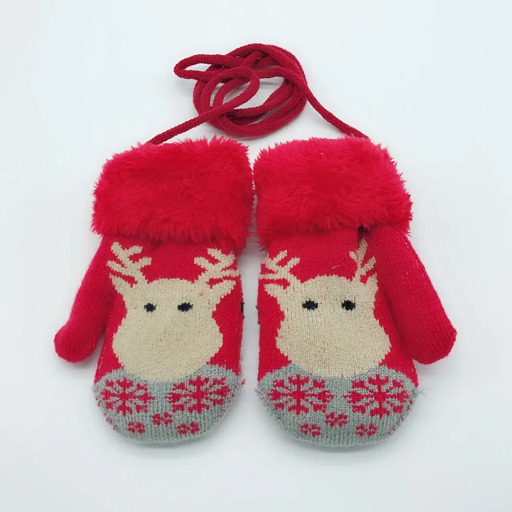 Детские зимние теплые перчатки для мальчиков и девочек, рождественские для малышей, детей, зимняя бархатная трикотажная варежки с рисунком оленя, перчатки# CL3