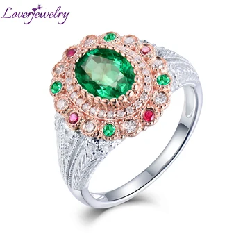 

Emerald Rings For Women Real 18KT White Gold Colors Gemstone Natural Diamonds Young Lady Party Dressing Best Gift Fine Jewelry